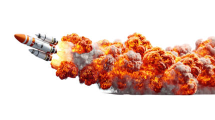 Rocket Ascent: A futuristic rocket streaks across the sky, leaving a fiery trail of smoke and flame, symbolizing innovation, progress, and the boundless ambition of space exploration.