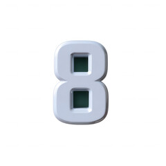 3D stylized number eight design, white and dark teal colors, suitable for various graphic applications or presentations, on a transparent background.