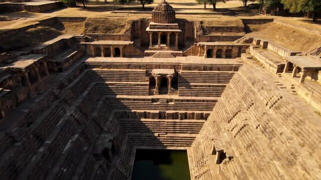 A breathtaking ancient stepwell in India a marvel of architectural heritage with intricate carvings and symmetrical