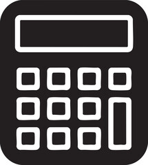 Calculator Icon Vector Illustration: Black Mathematical Tool with Buttons and Display on Transparent Background for Finance, Accounting, and Calculation