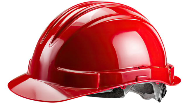 Red Safety Hard Hat: A bright, vibrant red hard hat, symbol of worker safety, isolated.