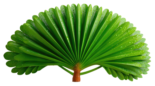 Perfect Green Fan-like Leaf: Close-up of a vibrant green fan-like leaf, showcasing intricate details of the plant, its shape, and texture against the clean backdrop.