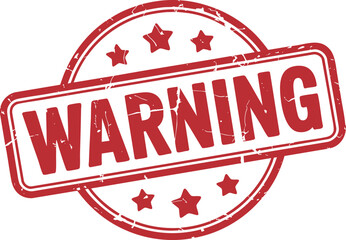 Red Warning Stamp Vector Illustration: Alert Sign with Grunge Effect on Transparent Background - Attention Graphic for Safety Notices and Urgent Messages