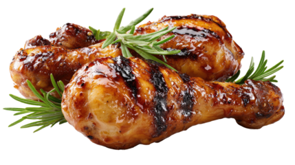 Grilled Chicken Drumsticks: Savor the savory appeal of perfectly grilled chicken drumsticks, enticingly displayed with a sprig of aromatic herbs, symbolizing the essence of culinary perfection.