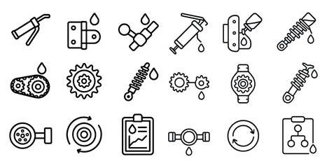 Set of mechanical symbols and tools. The symbols include a wrench, a screwdriver, a bolt, and a bolt head. The tools are arranged in a row, with the wrench on the left, the screwdriver in the middle