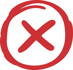 Red X Mark Vector Illustration: Bold Symbol of Rejection, Error, and Cancellation in Hand-Drawn Style on Transparent Backdrop for Clear Communication and Visual Impact