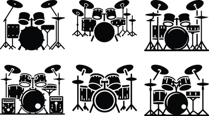 Drum set bundle silhouette icon vector art