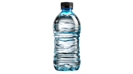 Pure Refreshment: A sleek, transparent water bottle stands as a symbol of hydration, with condensation shimmering on its surface, a testament to the refreshing purity within.