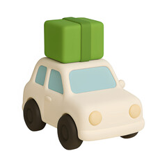 3d car with package icon isolated on transparent background. delivery or transport concept