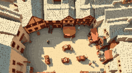 Obraz premium Pixelated Town Square: A Top-Down View of a Bustling City