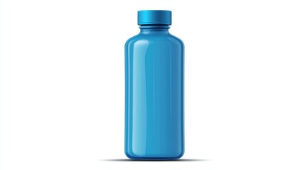 Sleek blue glass water bottle with a matching screw on cap on a white background