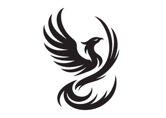 Obraz premium Phoenix bird logo silhouette vector, phoenix bird logo vector icon illustration design, Vector silhouette of a Phoenix bird, falcon wings phoenix bird logo silhouettes vector on a white background 