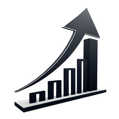 Rising bar graph with arrow showing growth and progress in business and finance market