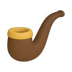 3d pipe icon isolated on transparent background. vintage or smoking concept