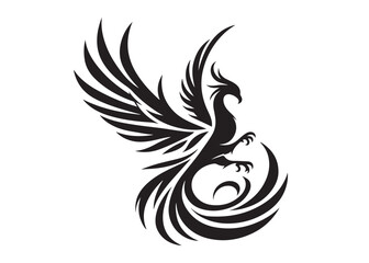 Phoenix bird logo silhouette vector, phoenix bird logo vector icon illustration design, Vector silhouette of a Phoenix bird, falcon wings phoenix bird logo silhouettes vector on a white background 