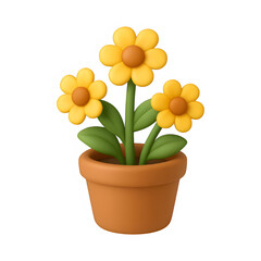 3d flower pot icon isolated on transparent background. nature or decoration concept
