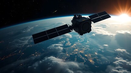 A Satellite Orbiting Earth Through The Space Amid Twinkling Stars