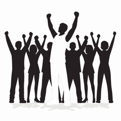 Black Silhouette Icon of Group of People Cheering on White Background – Fully Editable