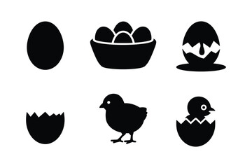 Black silhouettes of eggs and chicks bowl chicken