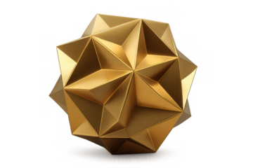 Gold geometric shape rotating on transparent background, perfect for technology, futuristic and abstract projects