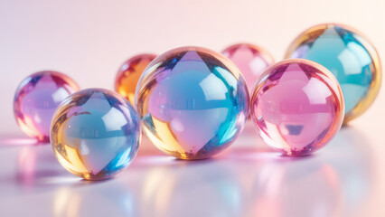 Colorful Crystal Balls: Abstract Glass Spheres with Light Reflections, Decorative Orb Collection, Artistic Still Life 