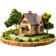 Real estate for sale sign with a house in the background, home selling concept, transparent background.