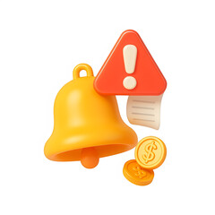3d bell with coins icon isolated on transparent background. alert or reward concept