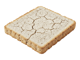 Close up of gluten sensitive bread slice with cracked surface for diet concepts on transparent background
