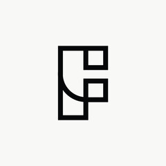 Letter F or FP or FC Linear monogram with white background. 