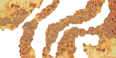 Rusted Grunge Metal Texture with Torn Edges on Transparent Background. Ideal for Creative Design.