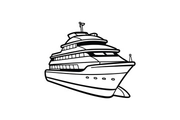 Fototapeta premium Black and white line art illustration of a luxury yacht perfect for coloring pages or simple design elements showcasing maritime transport and leisure in a