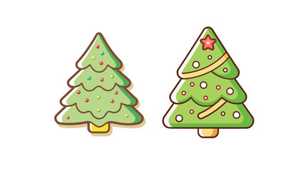 “Minimal Line Icon Set Featuring Christmas Trees with Ribbon, Baubles, and Star Decorations for Holiday UI Design”