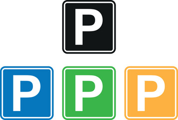 colorful parking icon set in four colors . Parking area sign . Vector illustration
