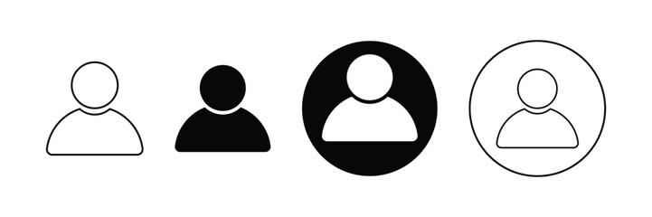 User profile avatar symbol set simple black outline filled circle icon flat vector pictogram for web interface UI illustration.