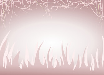 Background of ivy vines and grass in pretty pinkish floral or border on bright gradient color, decoration for wedding or website or any graphic art project