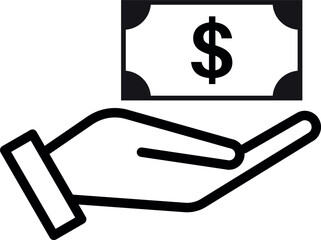 Hand and money icon . Dollar banknote on hand icon . Save money icon . Vector illustration