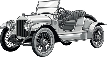 Vintage Car Illustration - Black and White Retro Automobile.