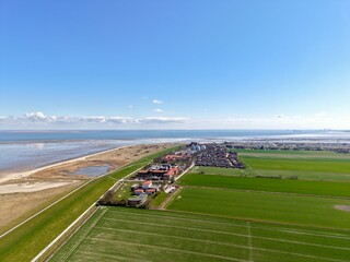 Luftbild des Dorfes Schillig am Nationalpark Wattenmeer, Horumersiel, Wangerland, Friesland, Ostfriesland, Niedersachsen, Deutschland