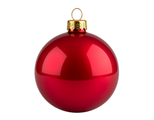 Glossy Red Ceramic Tree Ornament with Gold Cap and Hanging Loop, Isolated PNG