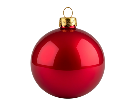 Glossy Red Ceramic Tree Ornament with Gold Cap and Hanging Loop, Isolated PNG