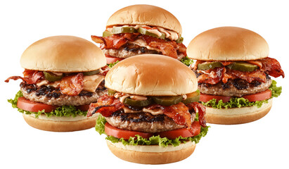 Gourmet Beef Burgers on Black Background – Isolated Fast Food Photography for Menu Design, Restaurant Advertising, and Food Delivery Apps