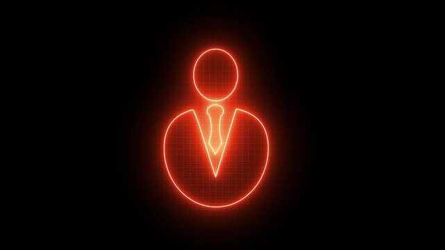 Red Neon Glowing People Icon Animation, Profile Symbol with Motion on Black Background, Digital User Avatar, Animated Icon for Profile Page