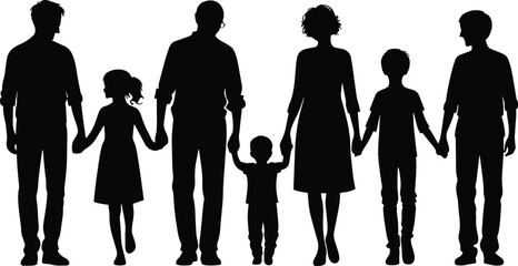 Joint Family member holding hand together silhouette Vector Illustration isolated on a white background