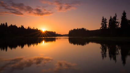 Obraz premium Sunset over Calm Lake with Cloud Reflection