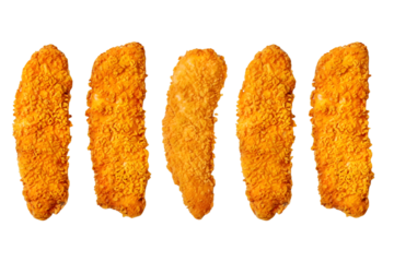 Set of crispy chicken strips arranged isolated on transparent background
