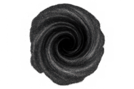 Powerful dark matter vortex generating black hole gravitational force, swirling against transparent cosmic background