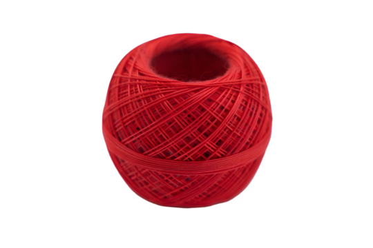 Ball of red thread rolled neatly isolated on transparent background
