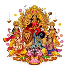 Fototapeta premium Hindu goddess durga and family in festive celebration