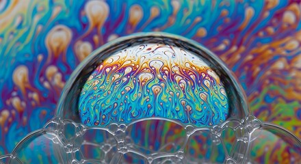 Iridescent patterns in soap bubbles create a mesmerizing and colorful display of light refraction