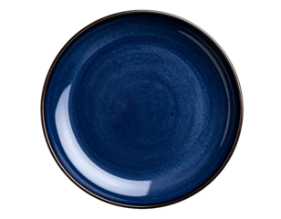 Textured Stoneware Plate in Navy Blue – Top View PNG